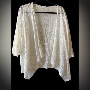 Plus size White Lace Open-Front Women's Cardigan
